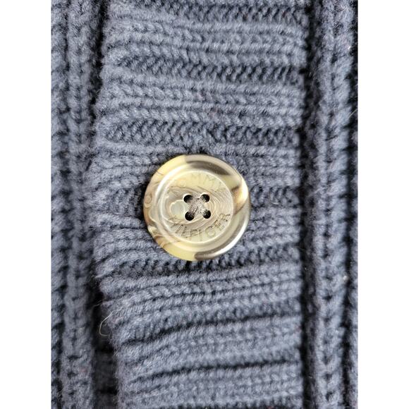 Vintage Hilfiger Mens Medium Rugby Striped Grandpa Chunky Cable Knit Cardigan - Picture 4 of 11